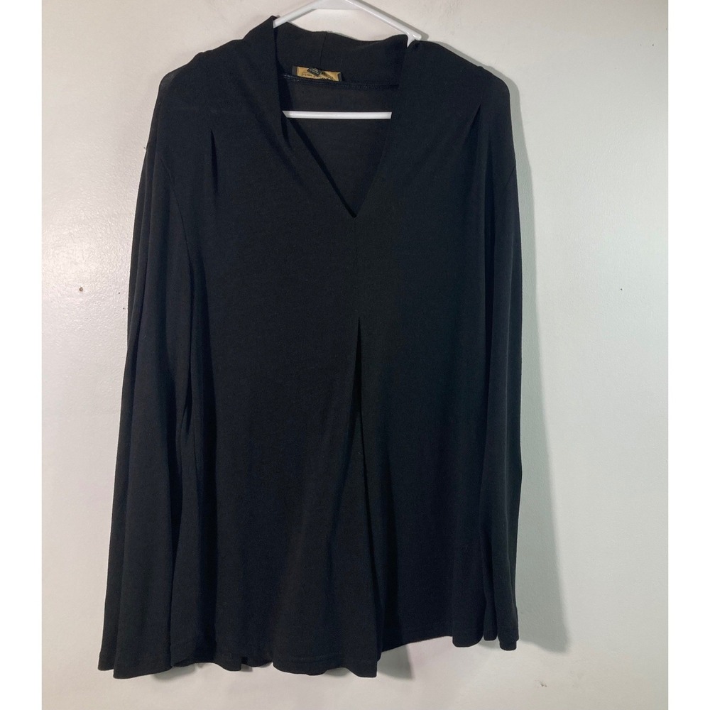 Womens Suzanne Betro V Neck Bell Sleeve Knit Tunic Black XL